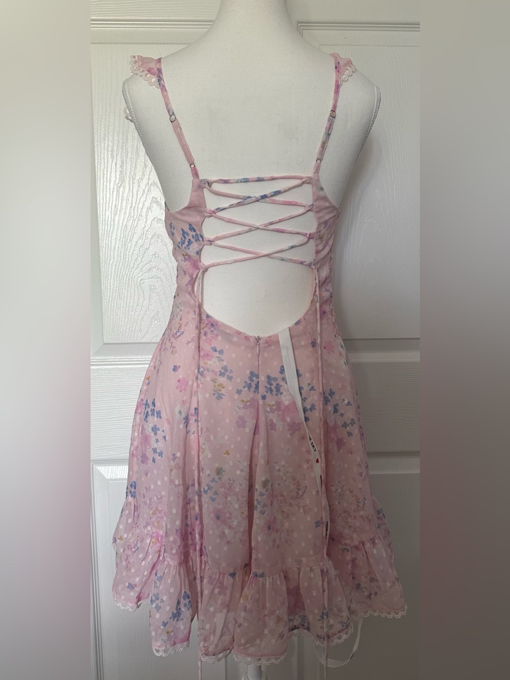 Lucy in the Sky Floral Dotted A-Line Dress in Pink - Picture 2 of 2